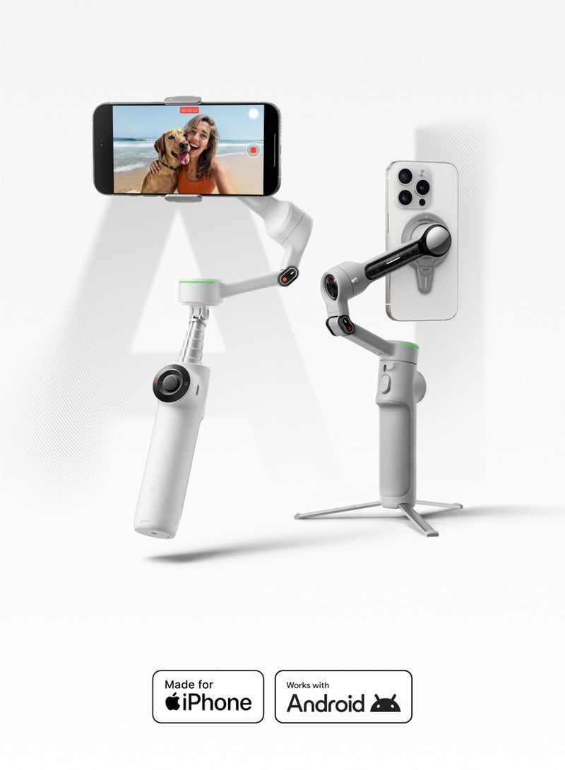 Insta360 Flow 2 Pro Standard Kit | Foldable AI Phone Gimbal, Track in 200+ Apps With Apple DockKit, Multi-Person Tracking, 360º Pan Tracking, Built-In Tripod/Selfie Stick White - Image 3