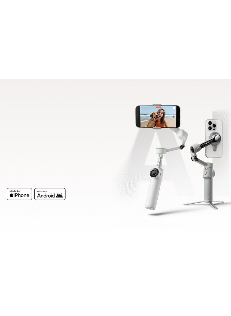 Insta360 Flow 2 Pro Standard Kit | Foldable AI Phone Gimbal, Track in 200+ Apps With Apple DockKit, Multi-Person Tracking, 360º Pan Tracking, Built-In Tripod/Selfie Stick White - Image 2