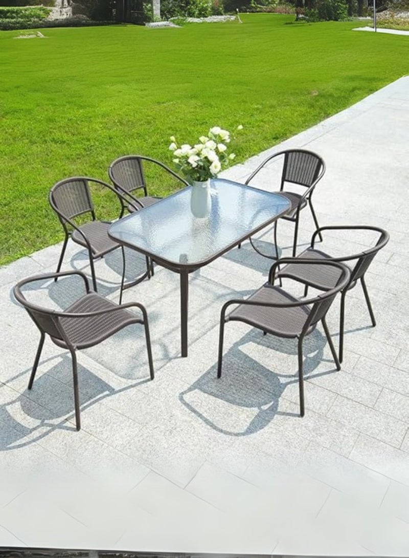 كستم ديكو طقم بيسترو خارجي مكون من 7 قطع من Kustom Deco - طقم طعام أنيق في الفناء مع كراسي وطاولة  - Image 3