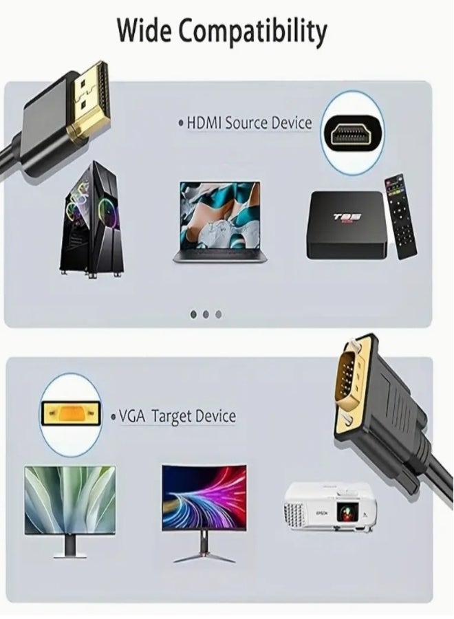 Gold-Plated HDMI To VGA Cable 5M, Male to Male Video Adapter for HD Player to HDTV 5 Meter Length Support for Projectors, Laptops / DVD Players / TVs / Monitors / Display Connectivity, Multimedia Adapter, Compact Design, Professional Grade, Gold plated Connector, Reliable Performance, Display Adapter, Video Cable, Av Enthusiasts, Office Workers - Image 5