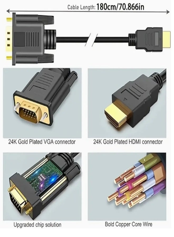 Gold-Plated HDMI To VGA Cable 5M, Male to Male Video Adapter for HD Player to HDTV 5 Meter Length Support for Projectors, Laptops / DVD Players / TVs / Monitors / Display Connectivity, Multimedia Adapter, Compact Design, Professional Grade, Gold plated Connector, Reliable Performance, Display Adapter, Video Cable, Av Enthusiasts, Office Workers - Image 4