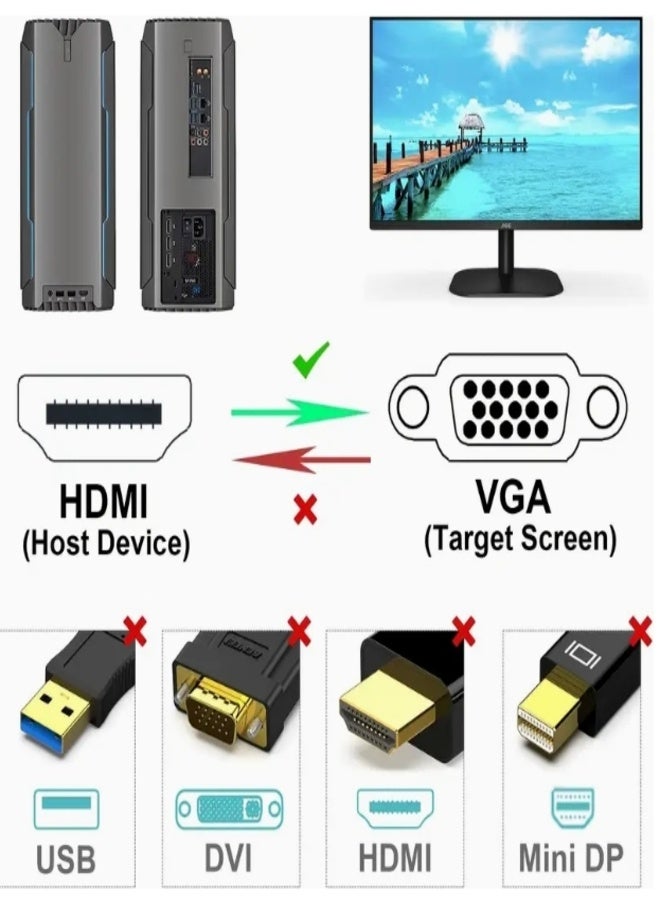 Gold-Plated HDMI To VGA Cable 5M, Male to Male Video Adapter for HD Player to HDTV 5 Meter Length Support for Projectors, Laptops / DVD Players / TVs / Monitors / Display Connectivity, Multimedia Adapter, Compact Design, Professional Grade, Gold plated Connector, Reliable Performance, Display Adapter, Video Cable, Av Enthusiasts, Office Workers - Image 3