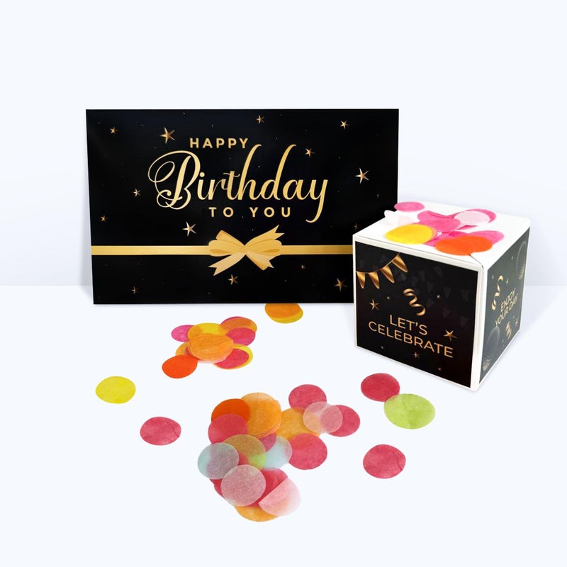 FETTIPOP 2-in-1 Surprise Boom Envelope Card with Confetti Exploding for Birthday (Black-Gold) â€“ Funny Gift, Unique Card for Cash, Tickets, Gift Cards - Image 5
