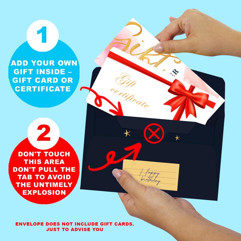 FETTIPOP 2-in-1 Surprise Boom Envelope Card with Confetti Exploding for Birthday (Black-Gold) â€“ Funny Gift, Unique Card for Cash, Tickets, Gift Cards - Image 3
