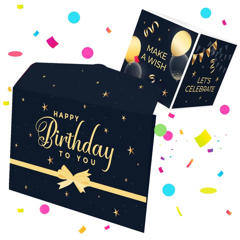FETTIPOP 2-in-1 Surprise Boom Envelope Card with Confetti Exploding for Birthday (Black-Gold) â€“ Funny Gift, Unique Card for Cash, Tickets, Gift Cards - Image 1
