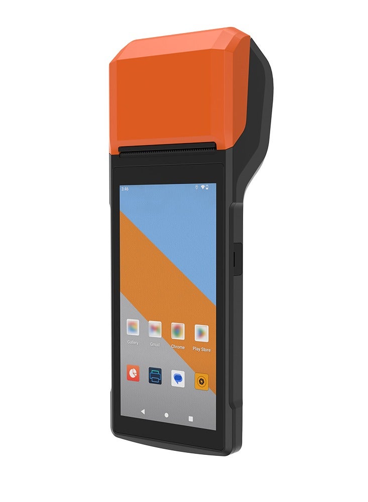 Intelligent Mobile Handheld PDA Terminal Receipt Printer, 5.5'' High-Resolution Touch Screen, Wireless Connectivity, Android 13, Built-in Rechargeable Battery, Integrated POS Receipt Printer, Barcode Scanner, Orange - Image 1