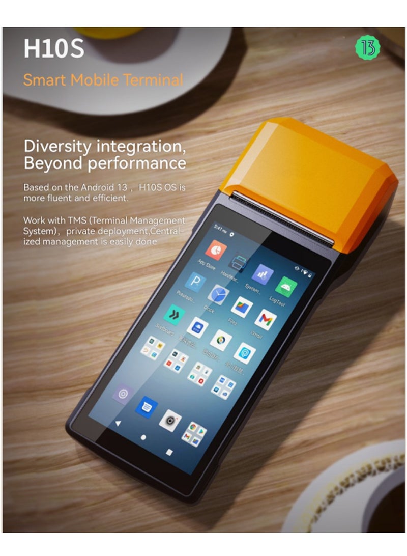 Intelligent Mobile Handheld PDA Terminal Receipt Printer, 5.5'' High-Resolution Touch Screen, Wireless Connectivity, Android 13, Built-in Rechargeable Battery, Integrated POS Receipt Printer, Barcode Scanner, Orange - Image 3