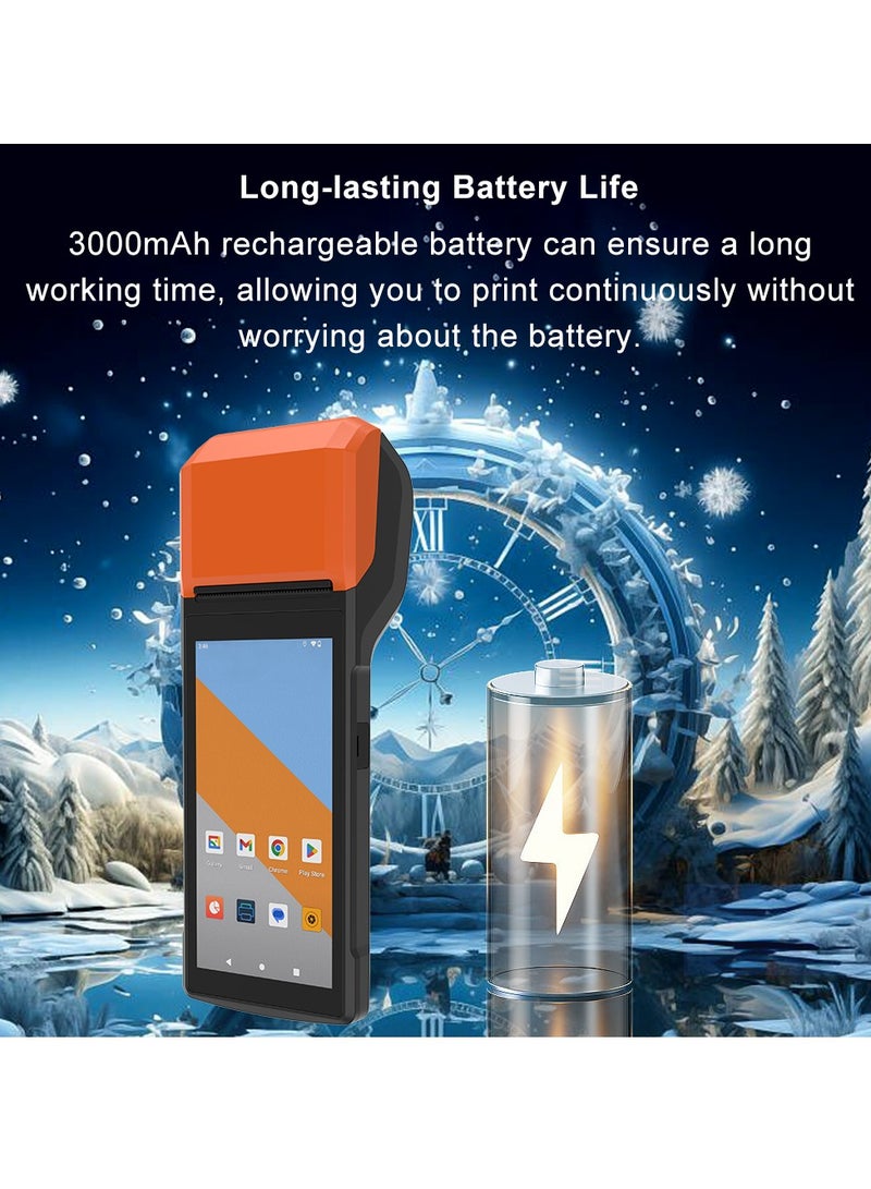 Intelligent Mobile Handheld PDA Terminal Receipt Printer, 5.5'' High-Resolution Touch Screen, Wireless Connectivity, Android 13, Built-in Rechargeable Battery, Integrated POS Receipt Printer, Barcode Scanner, Orange - Image 2