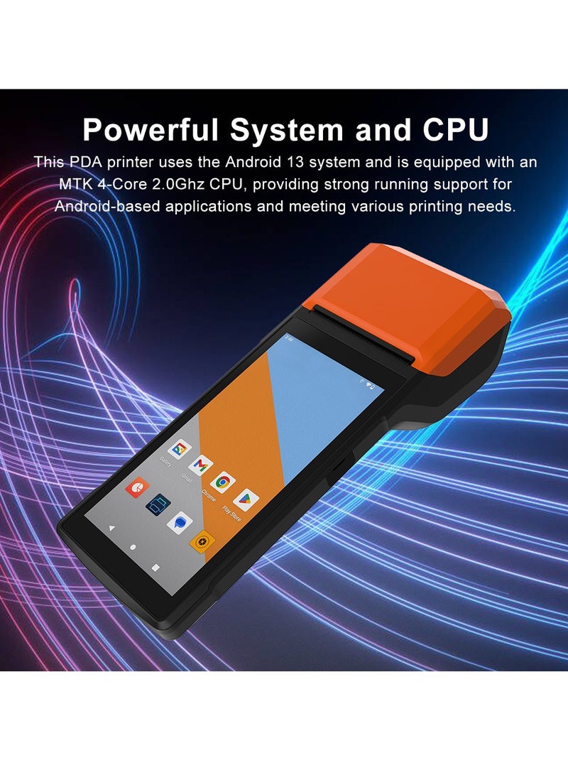 Intelligent Mobile Handheld PDA Terminal Receipt Printer, 5.5'' High-Resolution Touch Screen, Wireless Connectivity, Android 13, Built-in Rechargeable Battery, Integrated POS Receipt Printer, Barcode Scanner, Orange - Image 4