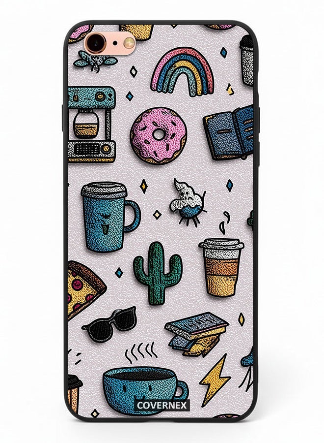 Covernex Apple iPhone 6s Plus Protective Case Cover Printed Featuring Coffee and Snacks Doodle Pattern - Image 2