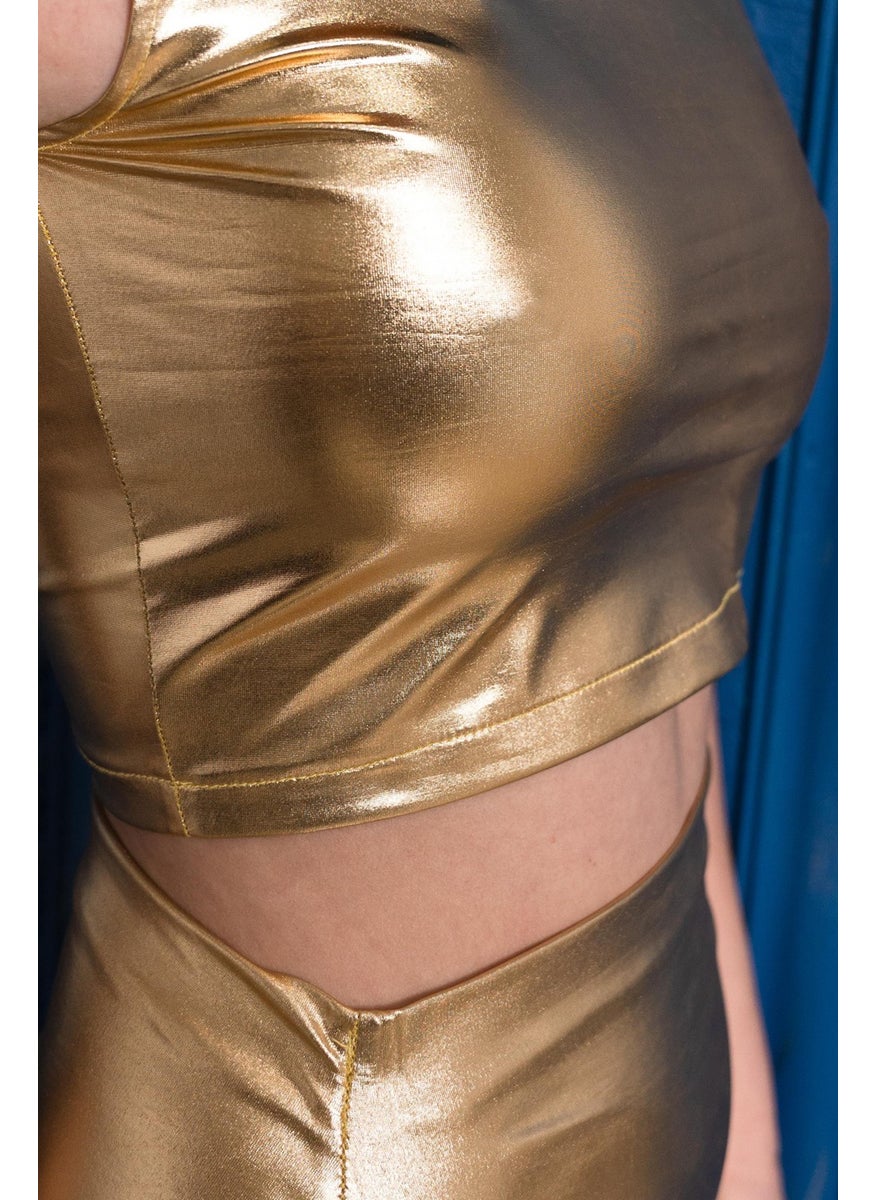 Due Stelle - Gold Backless Metallic Crop Top - Image 1