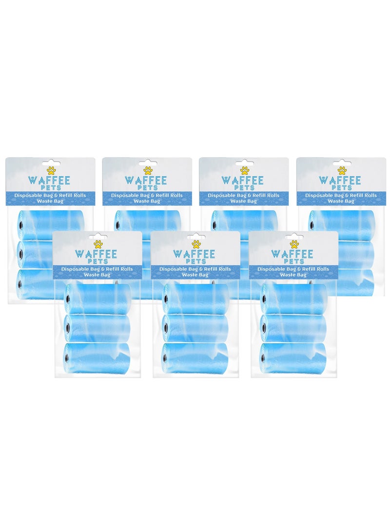 Waffee Waffee Pet Dog Waste Bags, Poo Bags, Pack of 21 Rolls (420 Bags)-Blue  - Image 1
