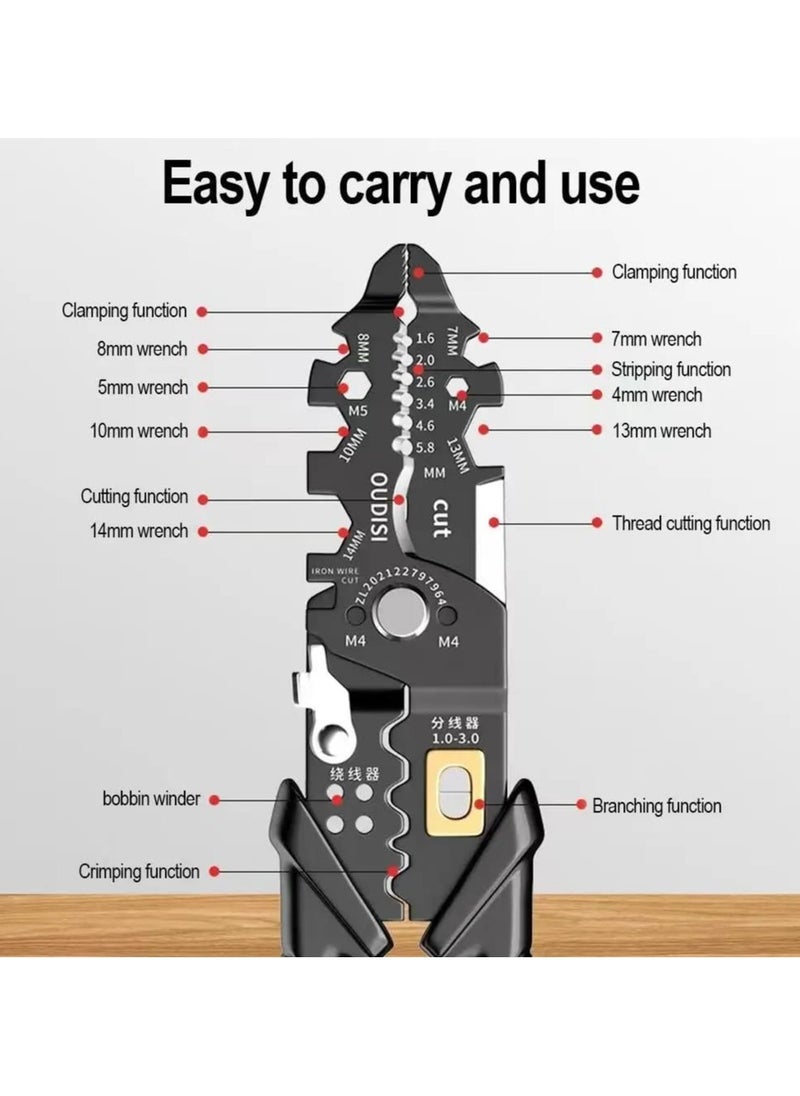 Wire stripper tool,25-in-1 Multifunction wire strippers electeical,8" Multifunctional Electricion Pliers for Wire Stripping Cutting and Crimping with Splitting and Winding,Gift for father