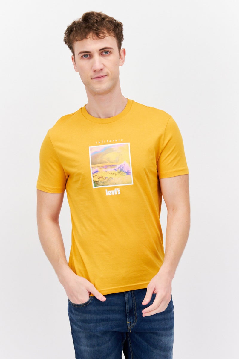 Levi's Men Crew Neck Short Sleeves Graphic Printed T-Shirt, Mustard Yellow - Image 1