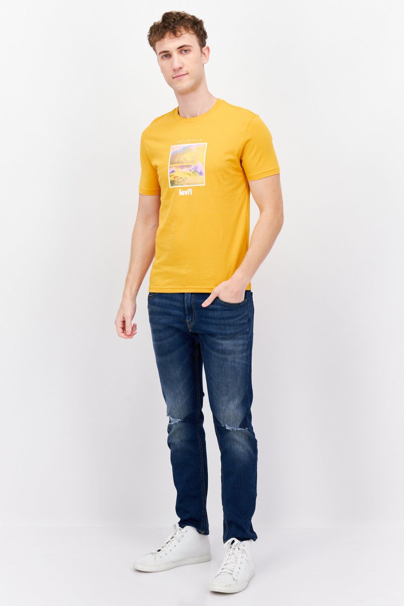 Levi's Men Crew Neck Short Sleeves Graphic Printed T-Shirt, Mustard Yellow - Image 4