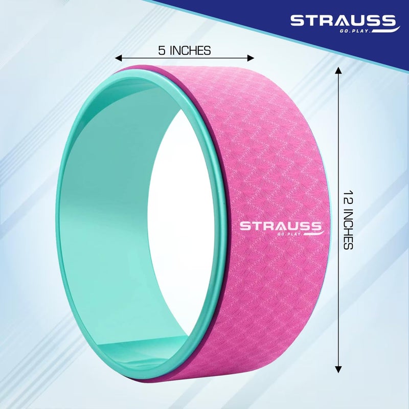 STRAUSS عجلة اليوغا | مثالية للتمدد، والانحناءات الخلفية، والتمارين، وتدليك الأنسجة العميقة وتخفيف آلام الظهر | عجلة دهرما لليوغا مع أقصى درجات الراحة | 12 بوصة، (وردي) - Image 5