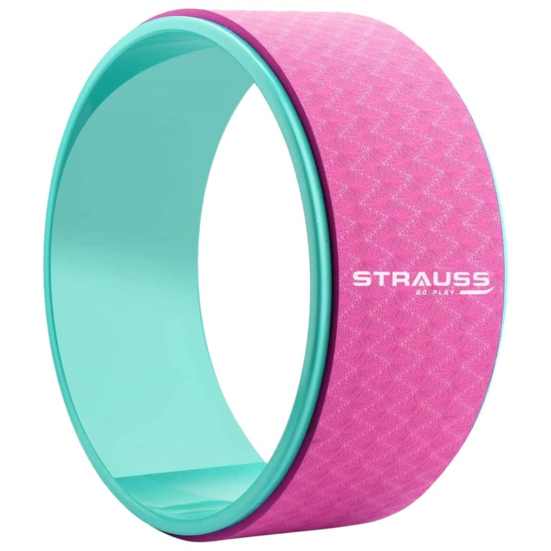 STRAUSS عجلة اليوغا | مثالية للتمدد، والانحناءات الخلفية، والتمارين، وتدليك الأنسجة العميقة وتخفيف آلام الظهر | عجلة دهرما لليوغا مع أقصى درجات الراحة | 12 بوصة، (وردي) - Image 1