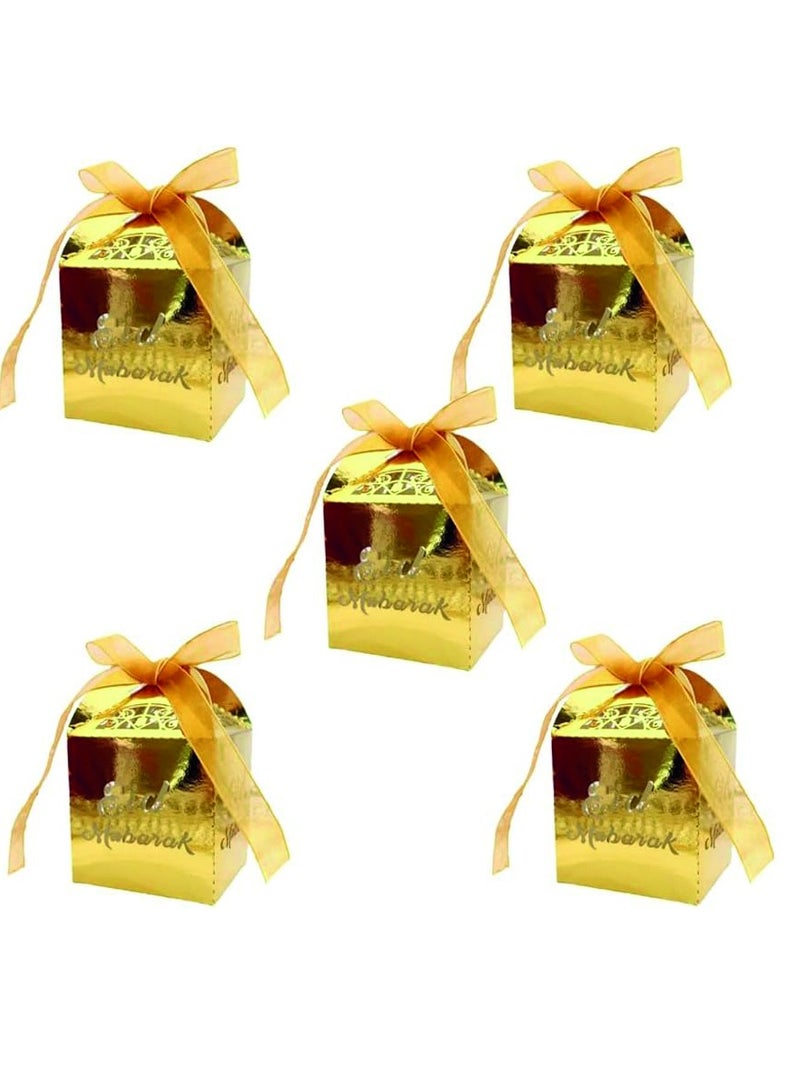 BrainGiggles Eid Mubarak Gift Boxes – Pack of 5 Ramadan Favor Boxes in Gold, Elegant Treat Boxes for Sweets - Image 1
