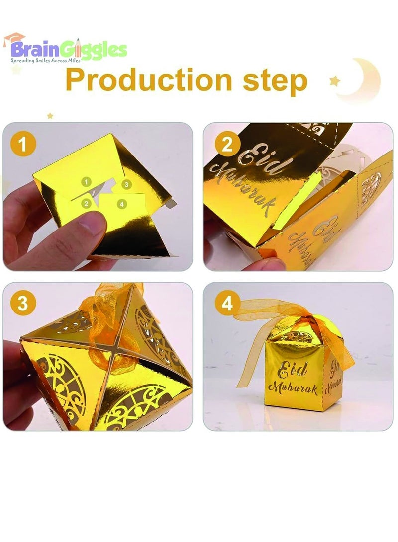 BrainGiggles Eid Mubarak Gift Boxes – Pack of 5 Ramadan Favor Boxes in Gold, Elegant Treat Boxes for Sweets - Image 3