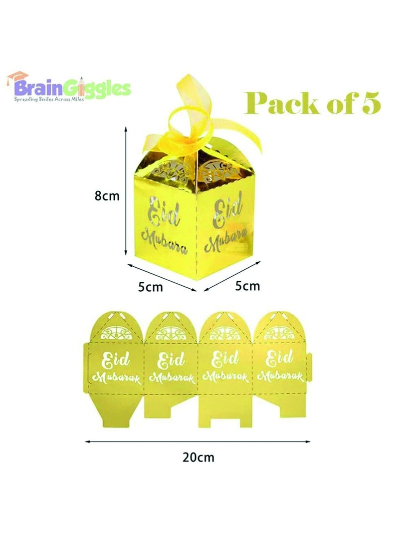 BrainGiggles Eid Mubarak Gift Boxes – Pack of 5 Ramadan Favor Boxes in Gold, Elegant Treat Boxes for Sweets - Image 2