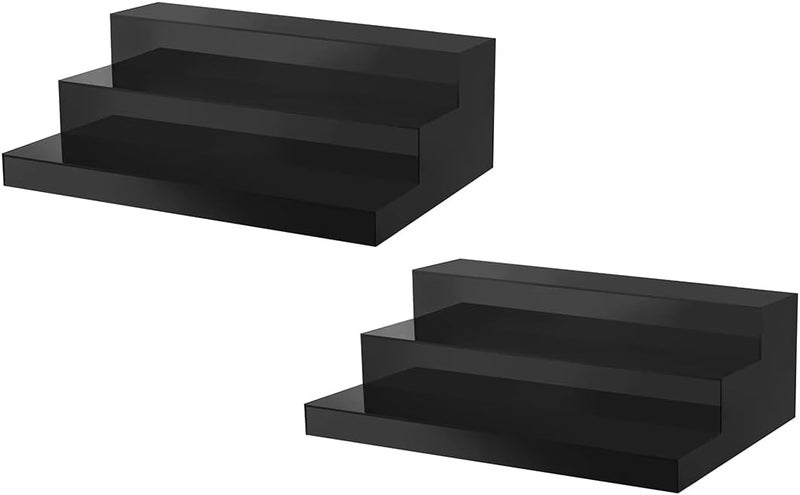 TPGP CiaoHER Large Acrylic Wine Liquor Bottle Rack 20x12.5x6.5in 3 Tier Black Countertop Riser Display - 2 Pack - Image 1