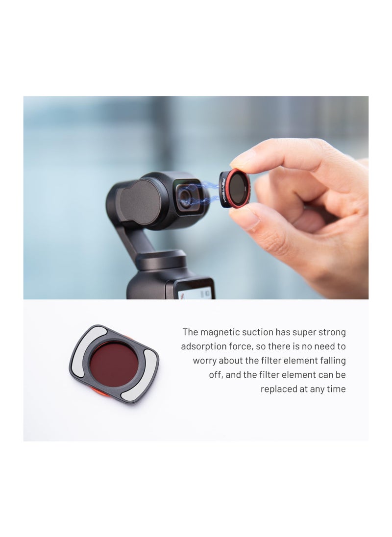 SYOSI مجموعة مرشحات Osmo Pocket 3 ND-PL، عبوة من 4 قطع - NDPL8/16/32/64 لعدسة DJI، إطار من سبائك الألومنيوم مع تركيب سريع مغناطيسي، زجاج بصري متعدد الطبقات  - Image 2