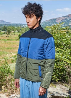 Campus Sutra Men's Multicolour Contrast Panel Puffer Jacket  - Image 3