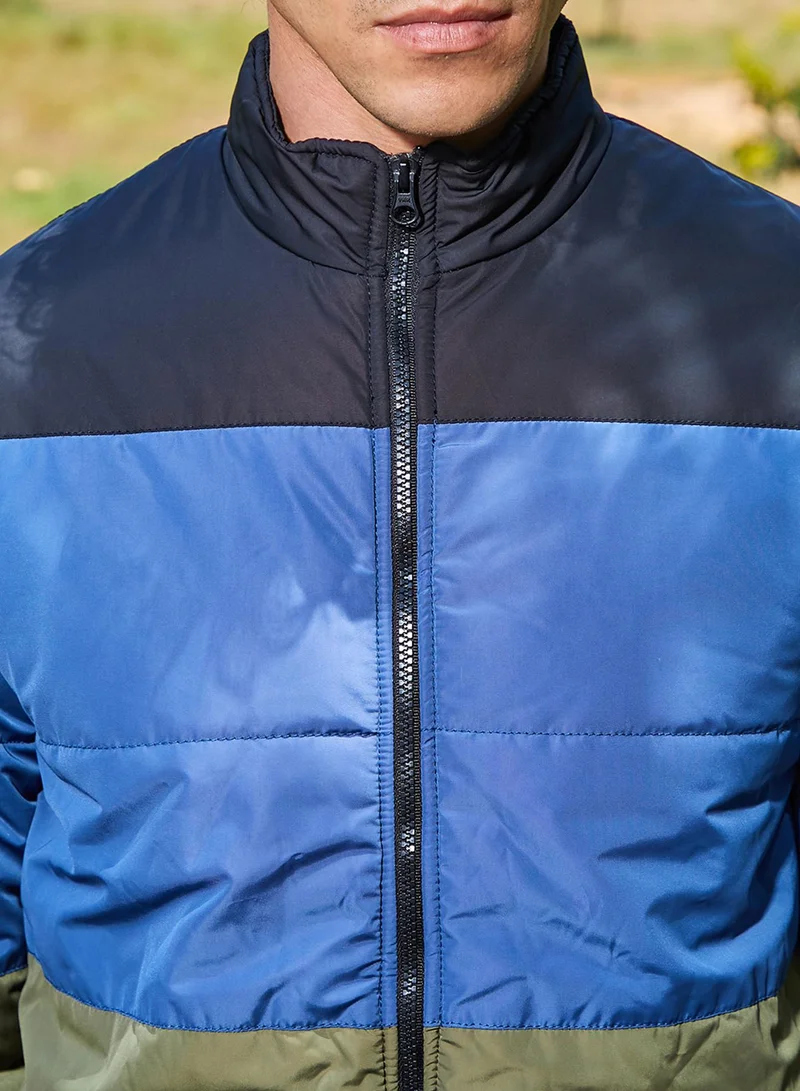 كامبوس سوترا Men's Multicolour Contrast Panel Puffer Jacket