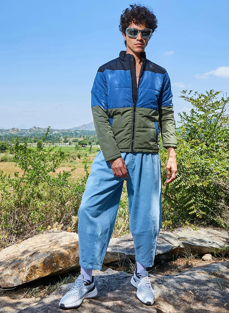 كامبوس سوترا Men's Multicolour Contrast Panel Puffer Jacket