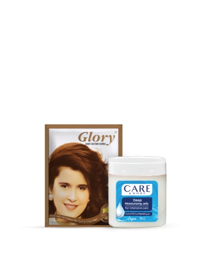 Glory Henna 2 Sachet Light Brown + Care & More Petroleum Jelly - Original 50gm FREE 