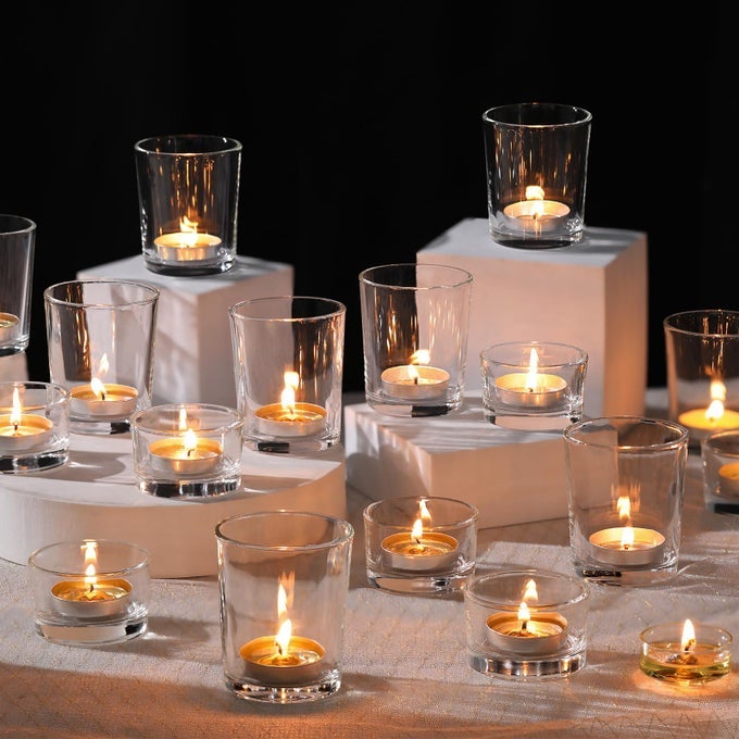 36PCS ASSORTED VOTIVE CANDLE HOLDERS GLASS CANDLE HOLDER FOR WEDDING DECOR CLEAR TEALIGHT CANDLE HOLDER FOR TABLE CENTERPIECE AND PARTY DECOR