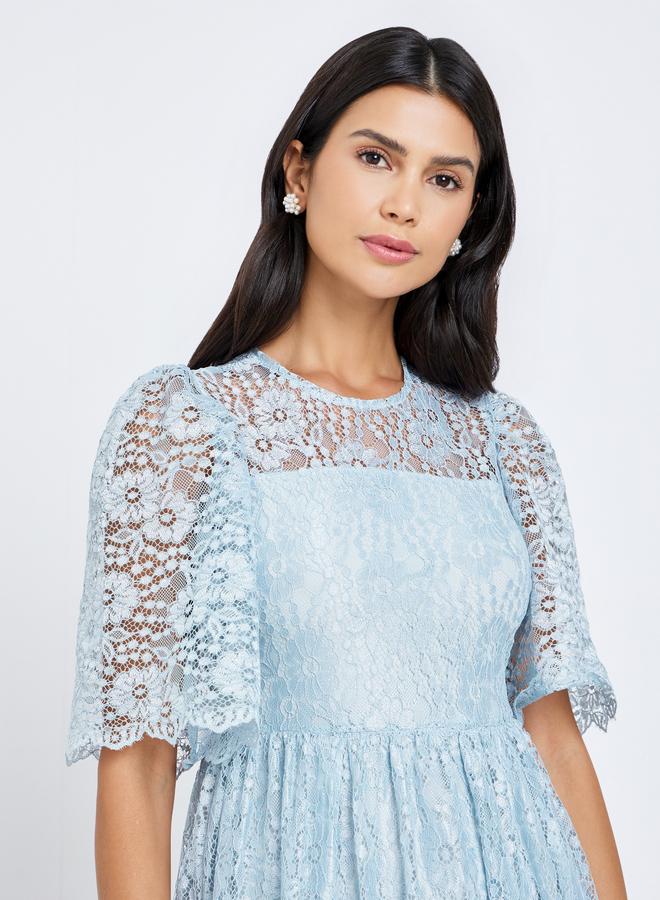 ستايلي فستان طويل دانتيل بأكمام قصيرة - Image 4