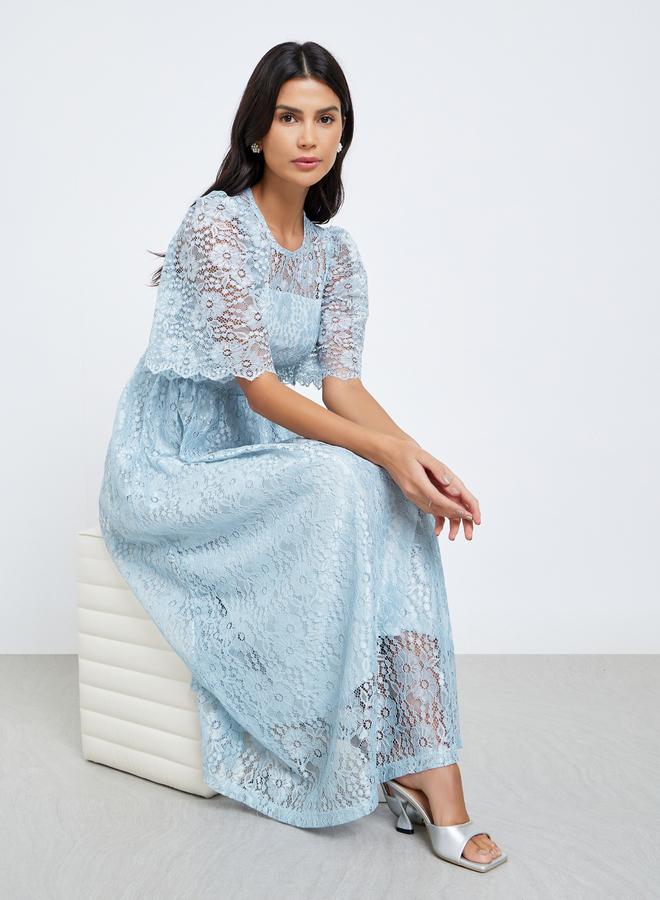 ستايلي فستان طويل دانتيل بأكمام قصيرة - Image 1