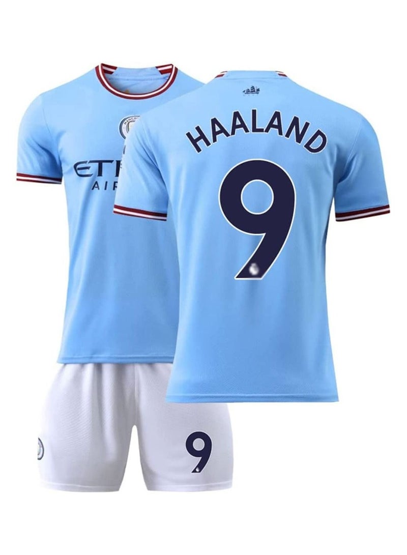 Haaland No.9 Manchester Home Blue Football Soccer Jersey/Shorts Socks Gift Set Youth Sizes  - Image 2