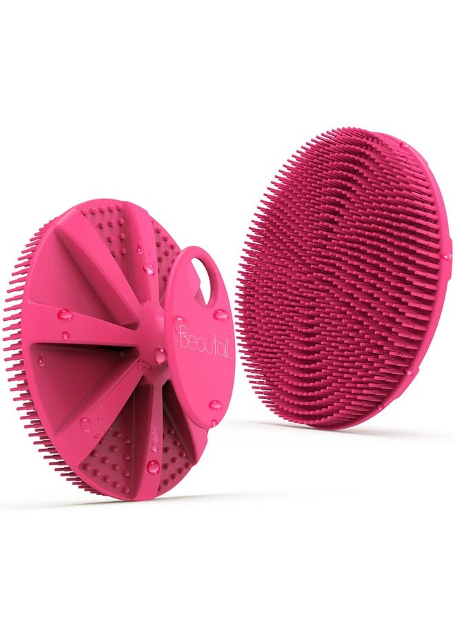 BEAUTAIL - Silicone Body Scrubber Shower Bath Brush, More Hygienic Than Traditional Loofah, Lather Nicely, Long Lasting, Gentle Exfoliating for Women Men Baby Sensitive Skin, 1 Pack, Rose - Image 1