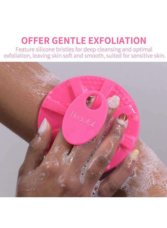 BEAUTAIL - Silicone Body Scrubber Shower Bath Brush, More Hygienic Than Traditional Loofah, Lather Nicely, Long Lasting, Gentle Exfoliating for Women Men Baby Sensitive Skin, 1 Pack, Rose - Image 1