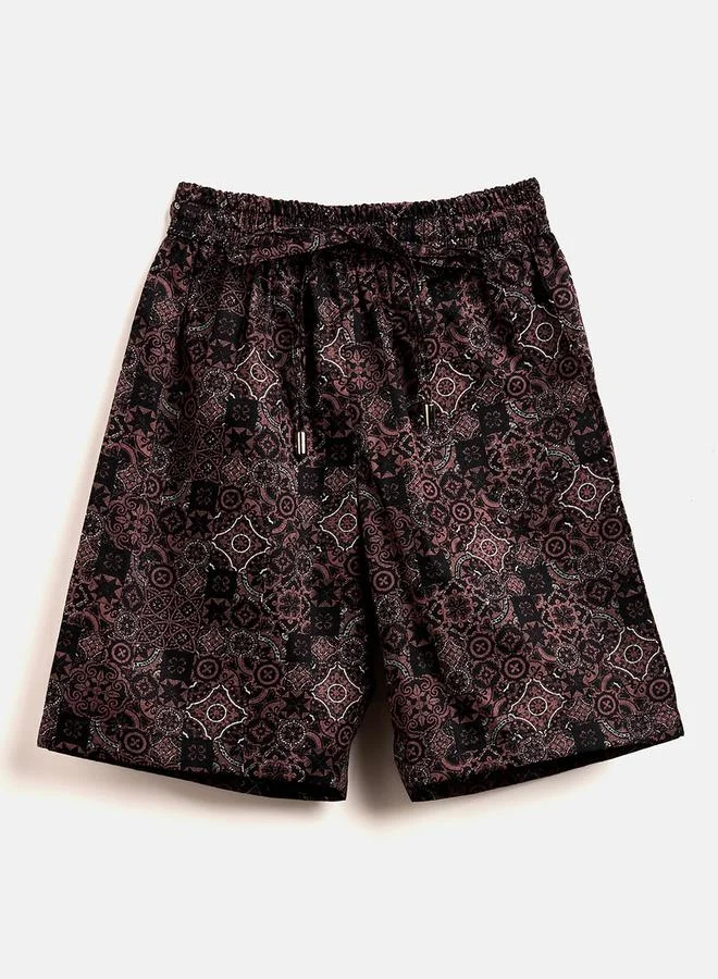 Stylo Bug Boys Brown Rayon Short Sleeve Shirt and Shorts Set by Styli
