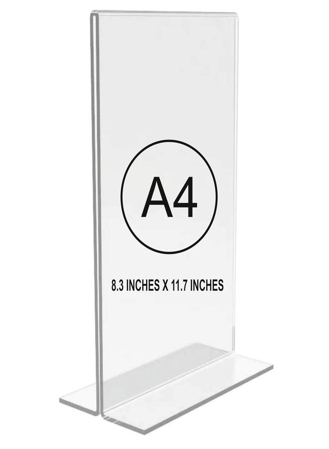 NEILL® Acrylic Sign Holder T Shape, Size-A4 (8.3"x11.7"), Pack of 1 Pc, Clear/Transparent, Double Sided Portrait Display Stand Table Top, Perfect for Restaurants, Promotions, Classroom, Office, Store, Restaurants, Wedding Party Decoration - Image 1