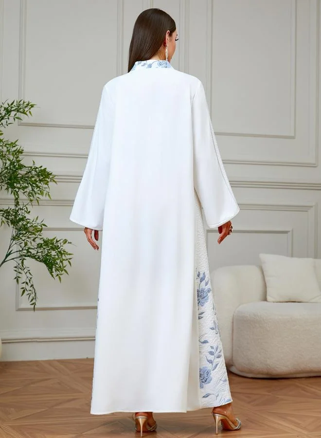 Take Two  White Jacquard Floral Print A-Line Jalabiya for Women | Best Price UAE