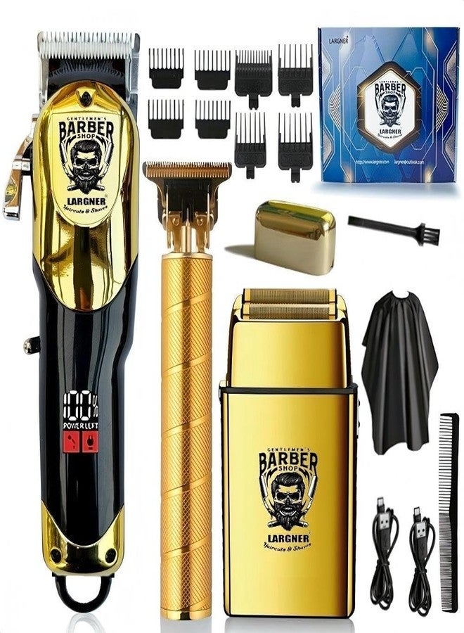 Largner Hair Clippers for Men Professional, Cordless Beard Trimmer & Electric Razor Shavers for Men, Rechargeable 3 Piece Barber Hair Cutting Kit LED Display Men's Grooming Kit - Image 1