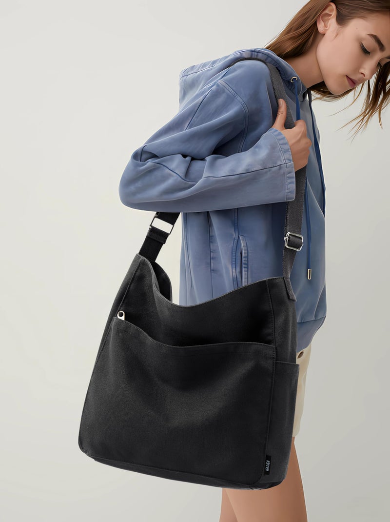 KALIDI FANCY FOREST KALIDI Canvas Tote Bag Large Hobo Crossbody Shoulder Handbag BlackZipper Messenger Bag for Women or Men Casual College Work - Image 2