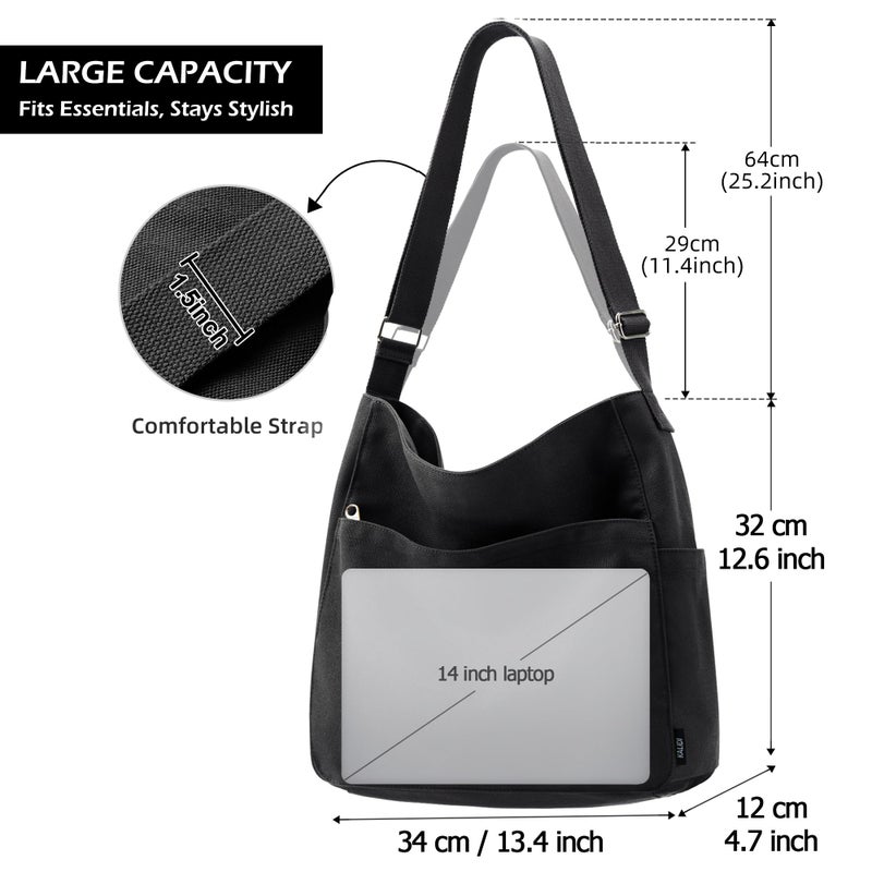 KALIDI FANCY FOREST KALIDI Canvas Tote Bag Large Hobo Crossbody Shoulder Handbag BlackZipper Messenger Bag for Women or Men Casual College Work - Image 5