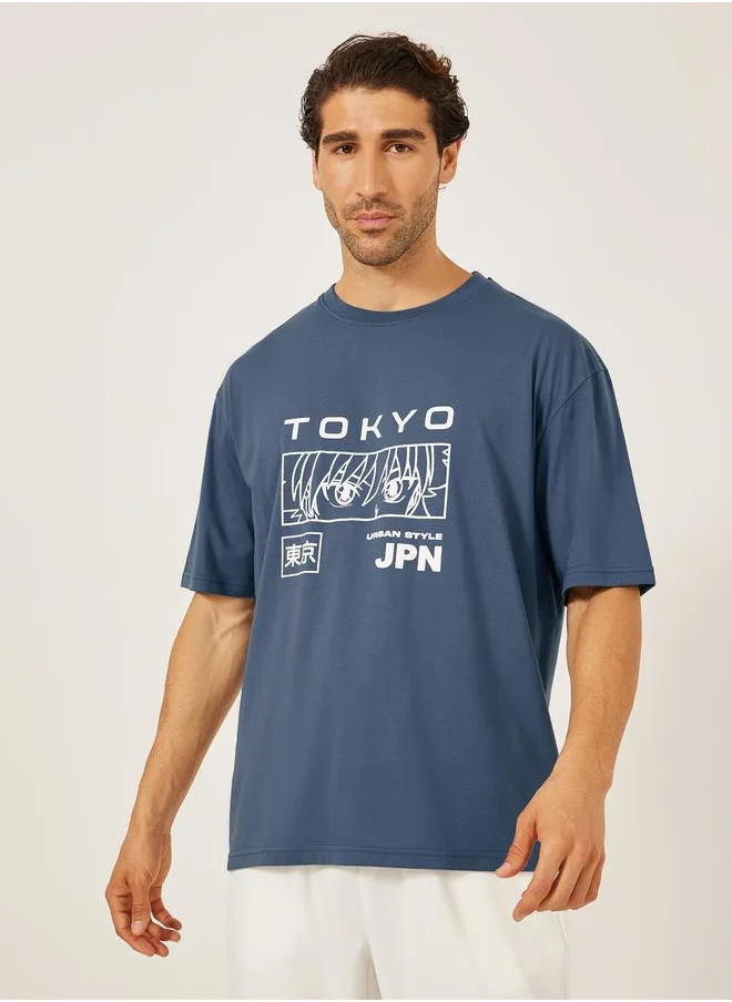 Styli Tokyo Graphic Print Short Sleeve Oversized T-Shirt