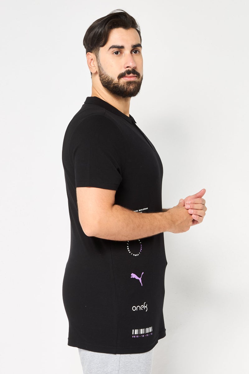 PUMA تي شيرت بولو خارجي بأكمام قصيرة للرجال من One8 X Puma، ضيق، أسود - Image 3