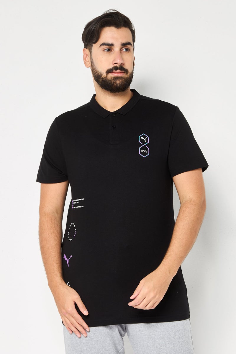 PUMA تي شيرت بولو خارجي بأكمام قصيرة للرجال من One8 X Puma، ضيق، أسود - Image 1