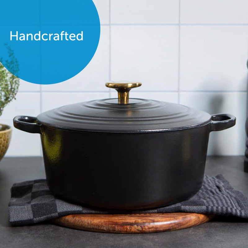 بي كي أدوات طهي BK من حديد الزهر المطلي بالمينا 4.4Qt باللون الأسود للفرن الهولندي - Image 2