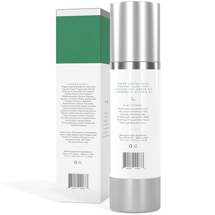 AppleBiotic Apple Cider Vinegar Restorative Night Cream - Overnight Firming, Smoothing Cream with African Green Coffee, Green Tea, Chamomile & Probiotic Extracts for Dry, Oily, Sensitive Skin, Men & Women - Image 2