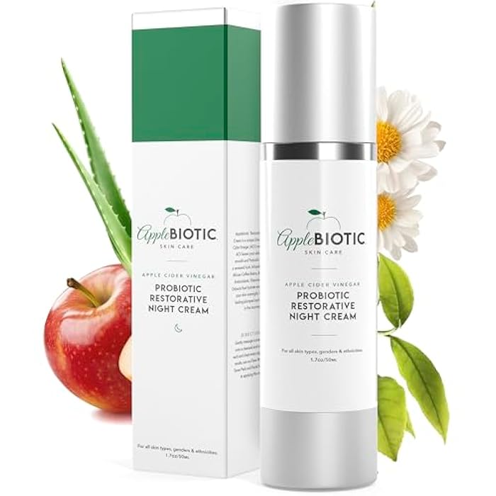AppleBiotic Apple Cider Vinegar Restorative Night Cream - Overnight Firming, Smoothing Cream with African Green Coffee, Green Tea, Chamomile & Probiotic Extracts for Dry, Oily, Sensitive Skin, Men & Women - Image 1