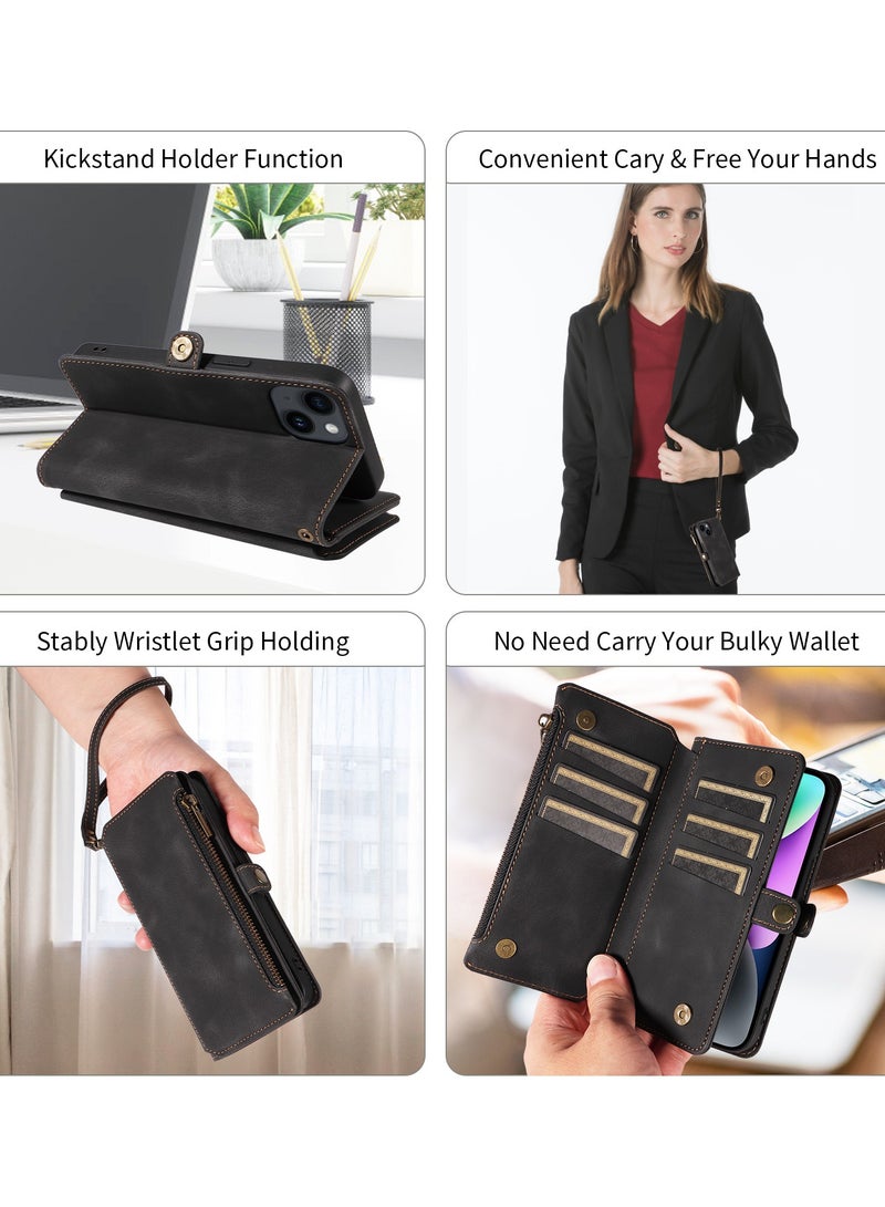 Gerenic Phone Case, Compatible with iPhone 15/15Plus/15Pro/15Pro Max, Phone Cover with RFID Blocking, Zipper Credit Card Holder, Flip Folio Book PU Leather Phone Case, Shockproof Cover for Women Men  - Image 3