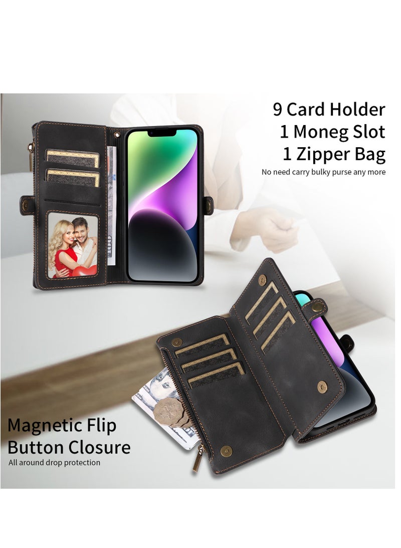 Gerenic Phone Case, Compatible with iPhone 15/15Plus/15Pro/15Pro Max, Phone Cover with RFID Blocking, Zipper Credit Card Holder, Flip Folio Book PU Leather Phone Case, Shockproof Cover for Women Men  - Image 4